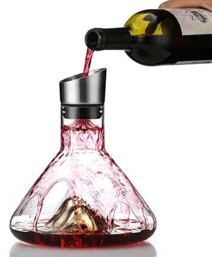 Iceberg Weinkaraffe, Rotweinkaraffe mit integriertem Belüfter, Weinbelüfter, Weingeschenke für Weihnachten, Edelstahl-Ausgießer, Filter, 100 % mundgeblasen, bleifreies Kristallglas