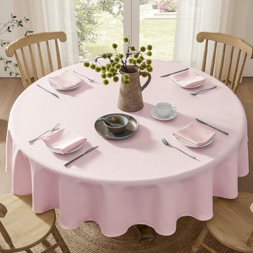 Softalker abwaschbare Tischdecke Outdoor rund 140 rosa Tischdecken abwaschbar Leinenstruktur Wasserabweisend Tischtuch Table Cloth für Garten Party Geburtstag Oster Sommer Frühling Couchtisch