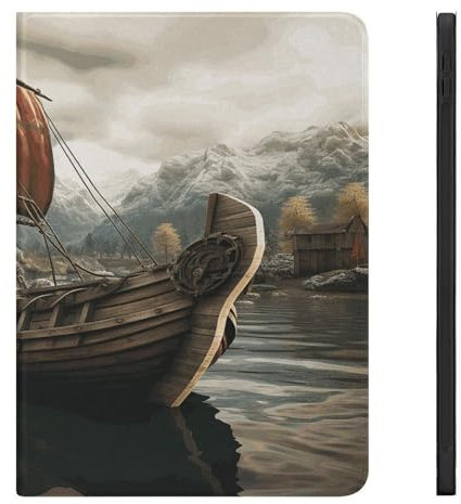 Folio-Schutzhülle für iPad Pro 27,9 cm (11 Zoll) 2020/2021iPad Air 5. / 4. iPad 10,2 Zoll 2020 Generation iPad 10,9 Zoll 2022/2020 Old Viking Boat Printed Stand Soft Back Cover