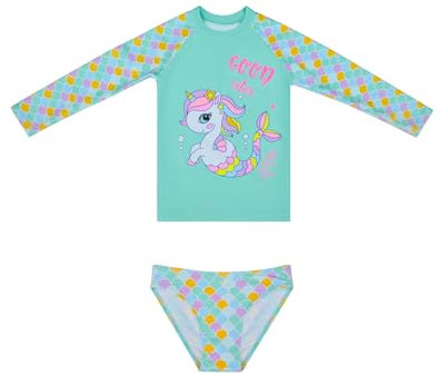 Bañadores de Manga Larga Sets Rashguard Traje de Baño Protección Solar Ropa de Baño para Niñas de 2 a 12 Años (6-8 Years, LA668-Green)