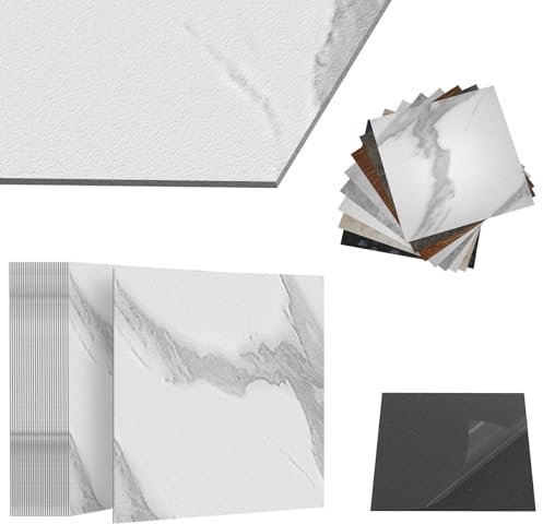 ACXIN PVC Bodenbelag Vinylboden Selbstklebend mit Fliesen-Optik, Klebefliesen Boden Wasserfest für Küche Bad Wohnzimmer (Weiß-Gemustert, 5 m² Paket: 54 Fliesen)