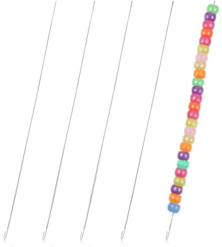 5Pcs Bead Spinner Needles for Jewelry Making, Flexible & Durable Straight 6.5 Inches Long Beading Needles with Large Eyes for Bracelet Necklace Jewelry Making, Includes 0.4|0.5|0.6|0.7|0.8mm Sizes