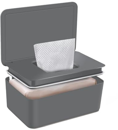 Vonsera Box für Feuchttücher, Feuchttücher Box mit Deckel, Nachfüllbare Feuchtes Toilettenpapier Box für Baby, Feuchttuchspender Baby für Zuhause und Büro (Grau)