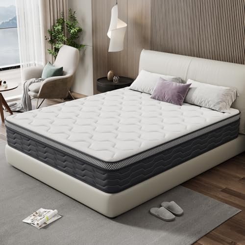 DEWINNER Matelas 140x190 Épaisseur 25 cm, Matelas de lit d'adulte,Matelas à Ressorts Ensachés et à mémoire de Forme, Dureté Moyenne, Matelas 7 Zones, Soutien Parfait, Respirant (140x190x25)