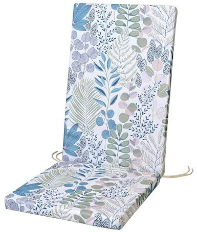 SOFTILLO Waterproof High Back Chair Cushion With Ties - 120x45x4cm - Indoors/Outdoors Patio Seat Pad Cushion For Garden Chairs, Loungers, Recliner, Relaxer - Water-Resistant Material - Leafy Sprigs