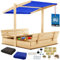 KOTARBAU® Sandkasten mit Abdeckung 120 x 120 cm Großer Naturfarbe Holzsandkasten mit Blau Dach Sandkasten mit Deckel Sandkasten mit Dach Gartenspielzeug Kinder imprägniert verschließbar mit Bänken