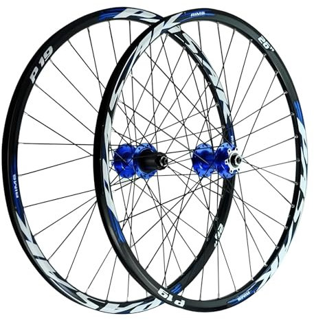 LYYCX AuroraXQ 26 27.5 29 MTB Laufradsatz, Mountainbike Räder Doppelwand Legierung Scheibenbremse 32H Fahrradrad HG Hub passt 7-12S & 1,25-2,25 Reifen(Blau,26)