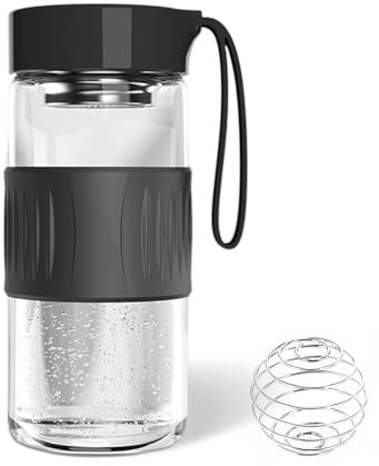 Afenau Protein Shaker Glass, 16 OZ Shaker Proteinas Vidrio, Mezclador Proteinas Cristal für Fitness con Bola de Mezcla de Acero Inoxidable, Libre de BPA Vaso Mezclador Proteinas Vidrio, Schwarz