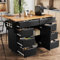Idemon Moderna isla de cocina, armario de cocina, carrito de cocina extensible con ruedas y encimera, carrito de servir con estante para especias y 8 cajones, color negro