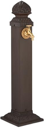 Relaxdays Fontana da Giardino in Stile Antico, Fontanella a Colonna con Rubinetto Esterno, HLP: 81x21x24,5 cm, Marrone, 80% Alluminio 20% Ferro