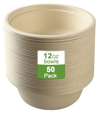 50 Stück Suppenschalen Einweg aus Pappe 350ml, Umweltfreundlich Suppenteller Einweg, Kompostierbar & Biologisch Abbaubar - Runde Suppenschalen für Party, Grillen, Picknick und Catering
