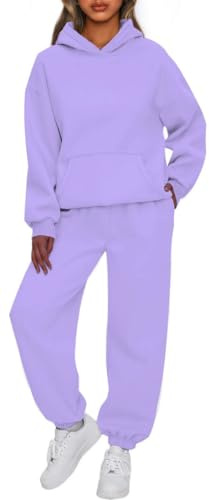 OLIPHEE Trainingsanzug Damen Set Fleece Jogginganzug Damen Outdoor Winter Warm 2 Teiliger Hoodie mit Kapuze Gym Sweathose Baggy Sportanzug Set für Frauen Streetwear