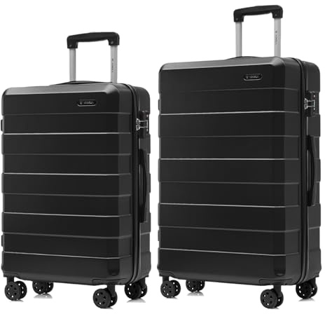 YONSLY Premium Reisekoffer TSA-Schloss,YKK-Reißverschluss Hartschalen-Koffer Trolley Kabinenkoffer Rollkoffer Suitcase Handgepäck 4 Rollen (Schwarz, L-XL-Set)