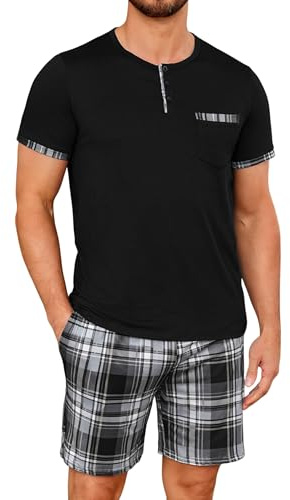 Uniexcosm Pyjama À Carreaux Homme Pantalon De Pyjama À Carreaux Pyjama D'Été Doux Ensemble De Deux Pièces pour Homme
