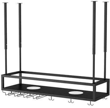 Generisch Weinregal for Die Decke Mit Verstellbarem Ausleger, Hängendes Weinregal Aus Eisen Mit Beleuchtung, Halterung for Kelche/Tassen, Tragkraft 80 Kg, for Hausbar Und Küche(Black,80x25x60cm)