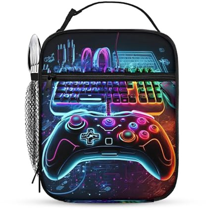 LUMIREX Game Controller Boys Lunch Bag, Reusable Cool Insulated Lunch Box with Mesh Side Pocket, Water-Repellent and Leakproof Gaming Lunch Bag Kids for School, Travel, Picnic, Camping