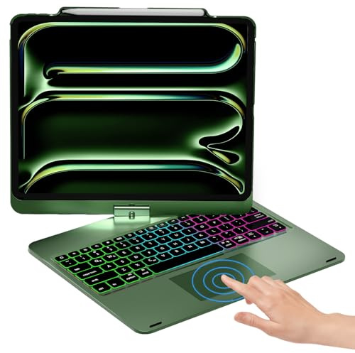 NOKBABO Keyboard Case for iPad Pro 13 & iPad Air 13，Pro 12.9 - Dark Green | iPad Pro 13/12.9 inch Keyboard Case, Built-in Trackpad, Rainbow Backlit, Pencil Holder, 360° Rotatable