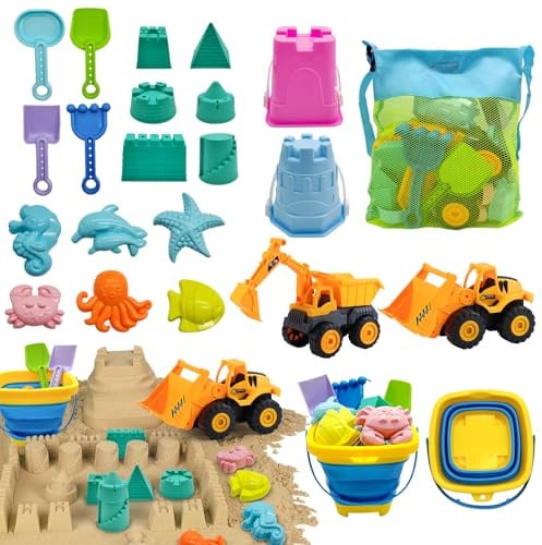 Qingning Kit de Jeux de Plage Enfants - 22 Pièces, avec Seau Pliable