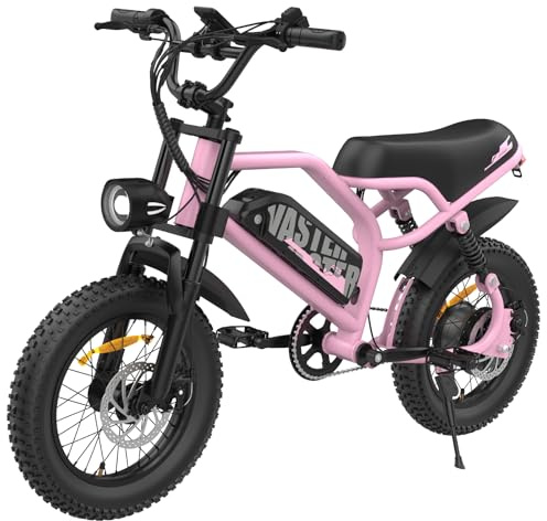 VDL E Bike Elektrofahrräder-Ebike für Jugendliche mit 36V 13Ah Herausnehmbare Batterie, E-Bike 16 * 3.0 Zoll Fette Reifen, Off-Road Mountainbike, Elektrofahrrad Herren Damen Elektro Fahrrad, Rosa