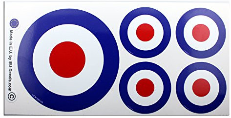 1 x 100 mm-4* & 4 x 50 mm Target Mod Blue Laminated Decal Sticker Classic Retro for Helmet Car Bike Scooter MioVespa Collection