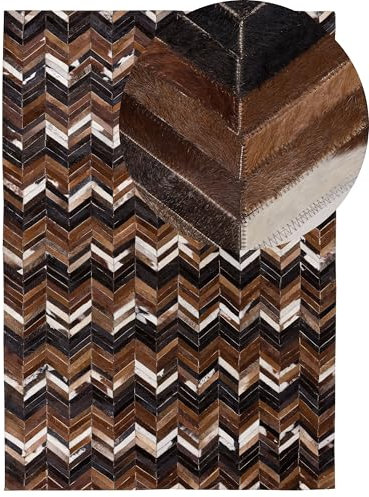 Teppich Kuhfell braun 160 x 230 cm Zickzack Muster Echtleder Patchwork Balat