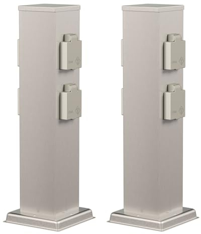 ledscom.de 2X Garten Steckdosensäule Polly für außen, IP44, 4-Fach, Edelstahl, Edelstahl, eckig, 40 cm