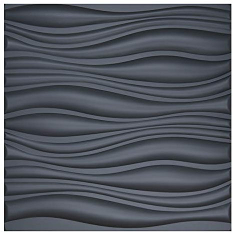 Art3d 3D Leather Tiles Decoartive 3D Wall Panels, Black Wave 23.6 x 23.6 (6 Pack)