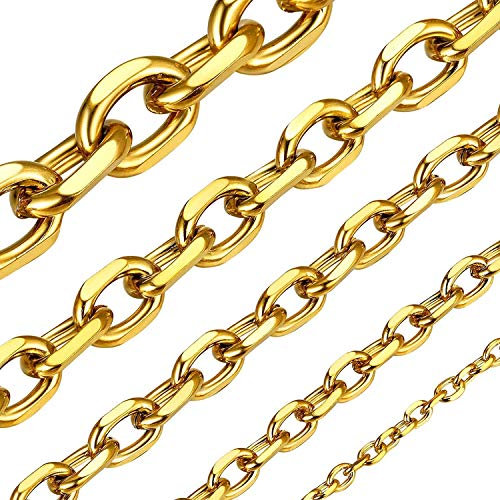 ChainsHouse Vergoldete Kette für Herren Rolokette Edelstahl Halskette Männer Rolo Kette ohne Anhänger Herren Ankerkette 5mm Goldene Gliederkette 76cm Rolo Link Kette Punk Halsschmuck für Verlobung