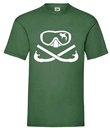 Shark in Diving Goggles with Cross Snorkel Men's T-Shirt, Bottle Green, S