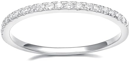 EAMTI 2mm Wedding Band Cubic Zirconia Half Eternity Stackable White Gold Plated Brass Engagement Ring Size 8