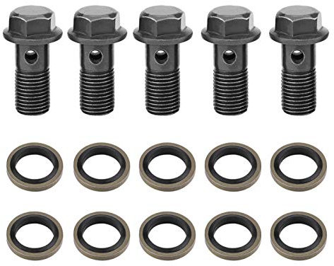 for Brake Caliper Banjo Bolts - Professional Flexible Rubber Brake Hose with 10Mm Banjo Fittings 5Pcs Motorcycle Banjo Bolts & Washers Replacement for Brake Caliper Master Cylinder M10 X 1.25Mm