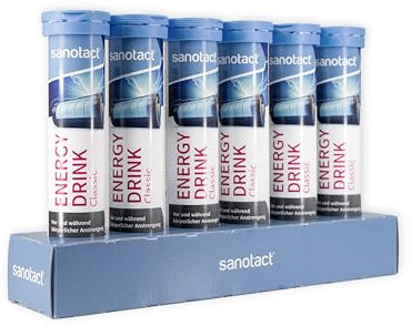 sanotact Energy Drink Brausetabletten • 6x20 Brausetabletten Vitamin mit Taurin+Koffein+B-Vitaminen • Brausetabletten Koffein zur Steigerung der Ausdauerleistung