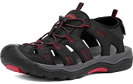 GRITION Sandalias de Senderismo Hombre, Deportivas Verano Trekking Punta Cerradas Playa Exterior, Ajustable Antideslizantes Zapatillas Casuales Caminar Agua Calzados Negro Rojo 42EU