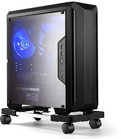 Hmseng Pc Stand, Adjustable Computer Tower Cpu Stand with 4 Rolling Caster Wheels,Fits Most PC Under Desk-Black