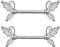 BODYA 2Pcs 1 Pair Stainless Steel Nipple Rings Nipple Nails with Cute Double Cubic Zirconia Butterfly Wing Bar Straight Barbell Body Piercing Jewelry for Women Girls