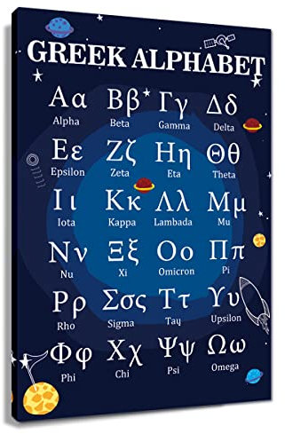 Pädagogisches griechisches Alphabet-Poster für Klassenzimmer, Wandkunstdrucke, Leinwand, Lernmalerei, moderne antike Buchstaben, Dekor für Schlafzimmer, ungerahmt, Größe 40,6 x 61 cm