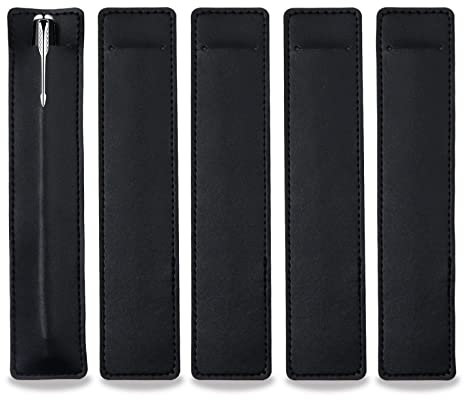 5 Stück Leder Einzel Füllfederhalter Etui, Stiftetui für 1 Stift, Lederetui Stiftetui für Stifte, Bleistift, Kugelschreiber, Eingabestift-Stift, 16.5 x 3.5cm, Schwarz