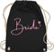 Turnbeutel Rucksack - JGA Junggesellenabschied Frauen - Bride mit Herzchen rosa - Unisize - Schwarz - brauttaschen bachelorette party braut beutel junggesellinnenabschied outfit jungesselnabschied