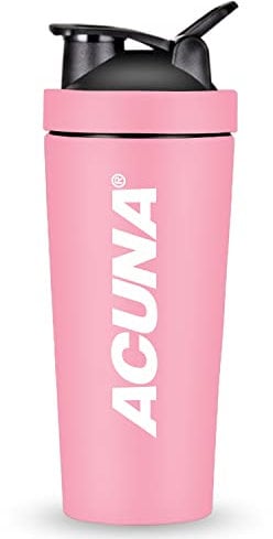 ACUNA Protein Powder Shaker Bottle 750ml, Stainless Steel Double Wall Shaker Bottle With Secure Lid, Smell Proof Leakproof- BPA Free Protein Shaker Bottle- Lump Free Smooth Protein Shake(Cotton Candy)