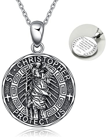 YFN Heiliger Christophorus Halskette Sterling Silber St Christopher Anhänger Religiöser Schmuck Sankt Christophorus Geschenke für Damen Herren