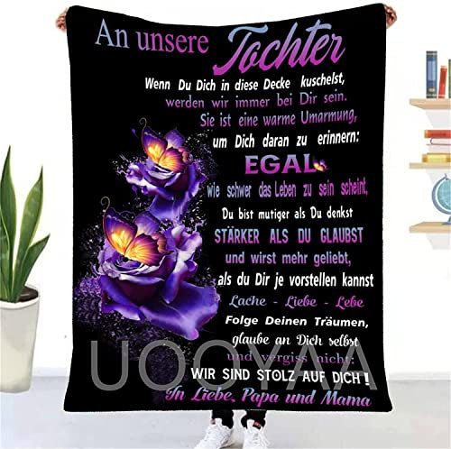 Geschenk An Unsere Tochter Kuscheldecke, Eltern Tochter Decke mit Spruch Deutsch,Brief Gedruckt Flauschige Decken Geschenke Für Weihnachten Geburtstag Geburtstag Graduierung