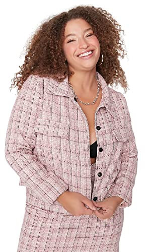 Trendyol Women's Damen Regular Basic Plaid Webstoff Größen in Jacke Coat, Multi-Color, 48