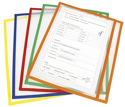TimeTEX Lern- und Sammeltaschen A4-Plus quer, mit Farbeinfassung, Set 10-tlg. - Abwischbare Durchsichtige Hüllen