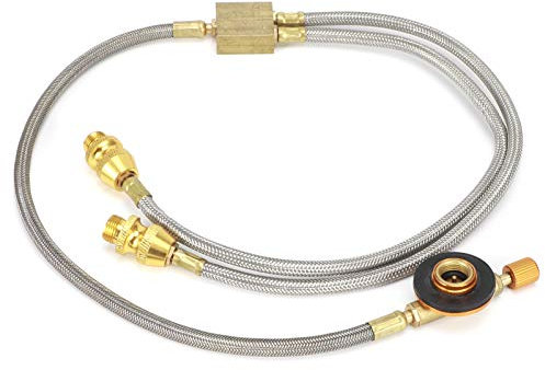 BORDSTRACT G1/8 DN6 Camping Stove Hose Adapter 2 Way Splitter Portable Stainless Knitted Connecting Pipe for Camping Stove Driving Heating Outdoor BBQ (RT 912A)