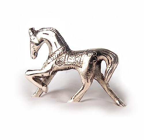 Wonder Care Kleine Vintage-Pferdefigur aus versilbertem Aluminium aus massivem Metall, dekorativ, Cooles Sammlerstück, laufende Silberne Pferdeskulptur, Feng Shui-Dekoration, Pferdescherbe