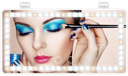 JinRui-T Car Vanity Mirror with LED Lights - Rechargeable Sun Visor Makeup Mirror with Dimming Touch Sensor - White