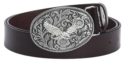 WRJAHCG Ledergürtel Herren Eagle-Serie, Gürtel Herren Western Cowboy Silber Geier, Ledergürtel mit 3D-Schnalle mit Fliegendem Adler und Tiermuster,Braun,100CM/39.4''