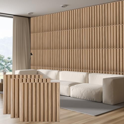 Frienda 20 Pcs 19.7 x 19.7 x 1'' 3D Wall Panels Waterproof Wood Slat Wall Panels Peel and Stick Wall Bendable PVC Walnut Fluted Textured Panel Wall Decor for Home Office Room Interior