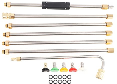 Juwacoo 102 Gutter Cleaning Tool Pressure Washer Extension Wand Set, 4000 PSI Pressure Washer Extension Wand with 5 Nozzle Tips, 1/4 Quick Connect, 10 Pcs Rubber Ring, Pressure Washer Roof Cleaner