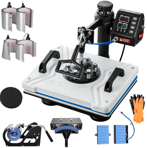 VEVOR 10 in 1 Hitzepresse 38 x 30 cm Transferpresse 360-Grad-Drehbar Multifunktionale Sublimation Weiß Textilpresse Heißpresse Maschine T-Shirtpresse Becherpresse Tassenpresse für Hüten Tellern Tassen